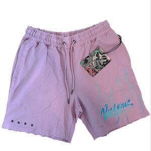 Purple Athletic Shorts with Elastic Waistband and Graphic Design